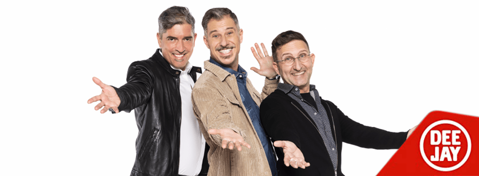 I componenti del Trio Medusa conduttori di Radio Deejay Chiamate Roma Triuno Triuno